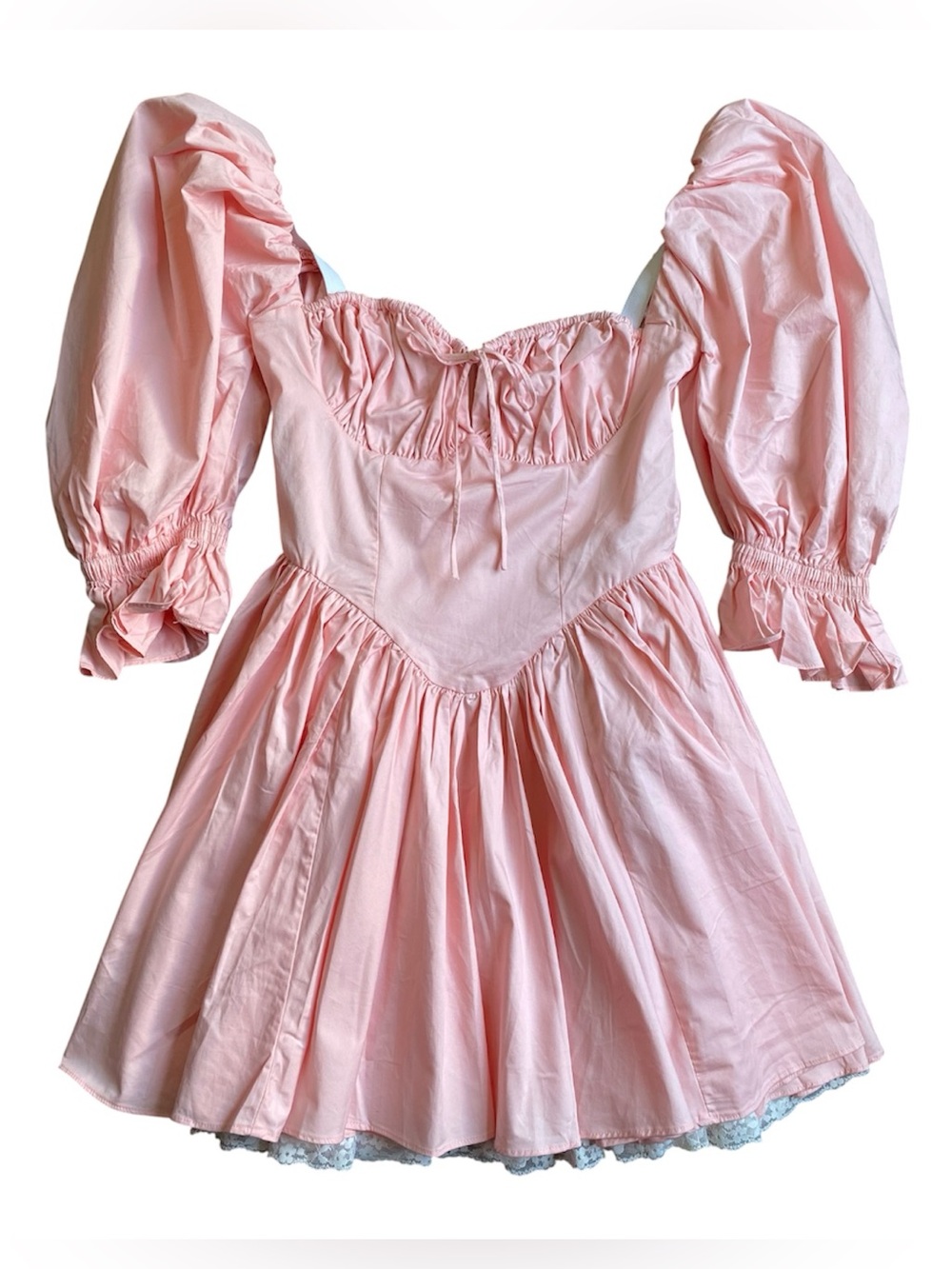 NWT Alieva Aliava Marcia Vintage Pleated Cotton Mini Dress Size XS Puff Sleeve - Picture 5 of 16